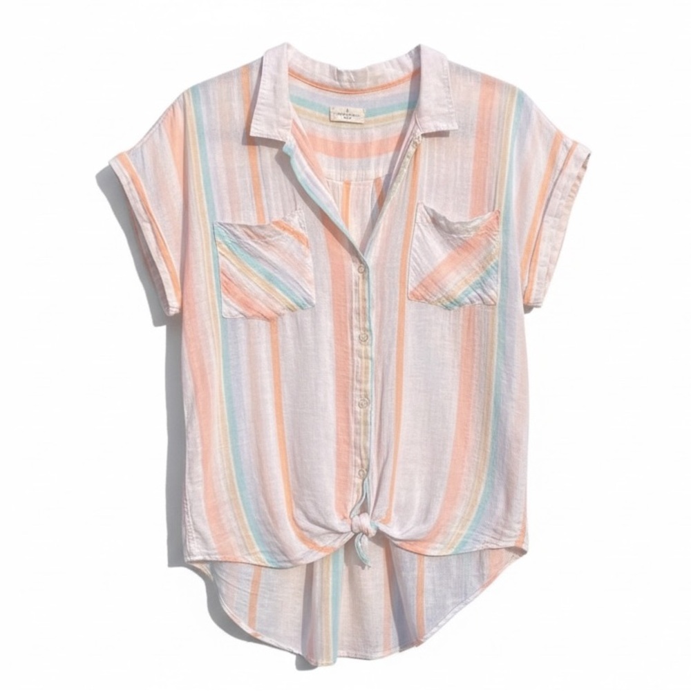 Thread & Supply Women’s Multicolor Striped Button-Up Blouse‎ Boho Casual, Size L